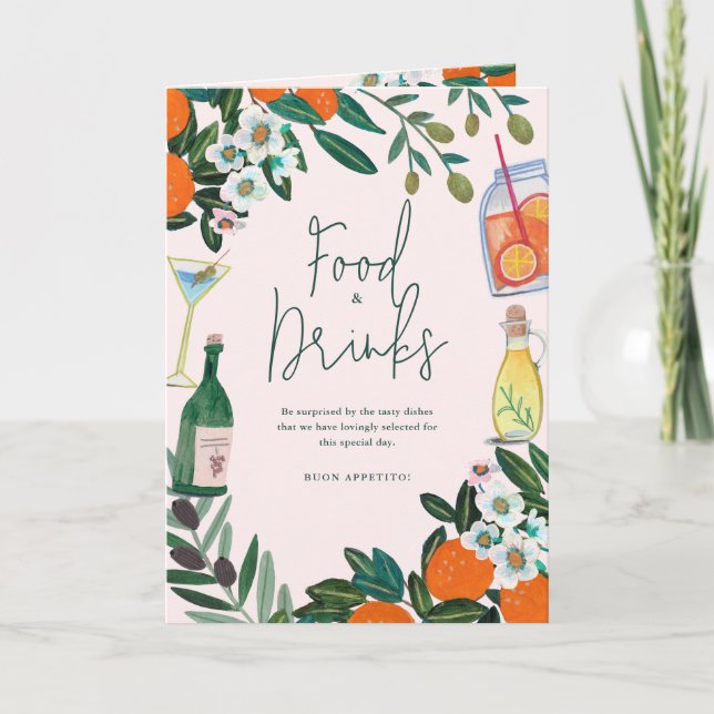 Menu de mariage rose citron italien méditerranéen (Devant)