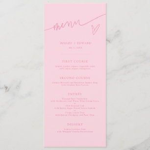 Menu de mariage rose écriture moderne