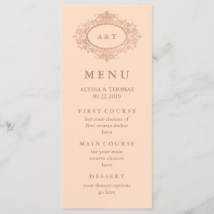 Menu de mariage rose gold faux glam sur fond rose 