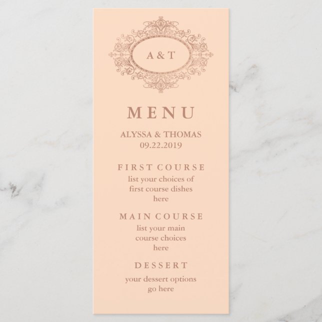 Menu de mariage rose gold faux glam sur fond rose  (Devant)