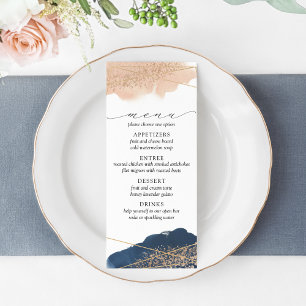 Menu de mariage rose poudré, or et marine