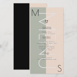 Menu de mariage rose sauge avec monogramme