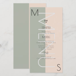 Menu de mariage rose sauge avec monogramme
