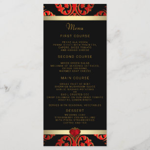 Menu de mariage rouge noir et or