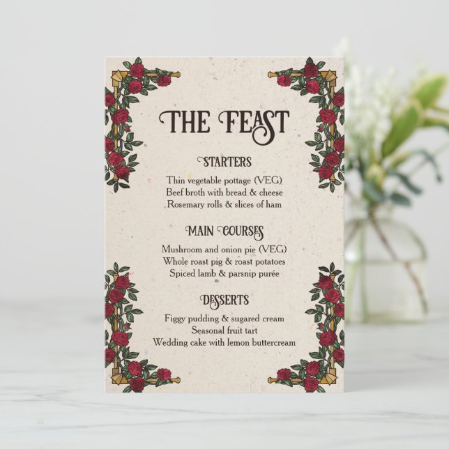 Menu de mariage RPG D20 Monogram Roses (Debout devant)