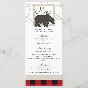 Menu de mariage Rustic Bear & Red Plaid Woods