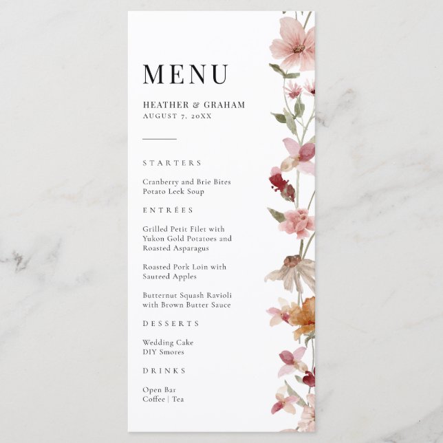 Menu de mariage rustique bohème (Devant)