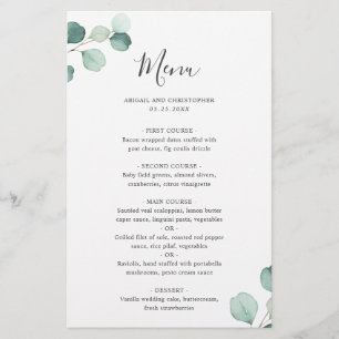Menu de mariage rustique élégant au eucalyptus sim
