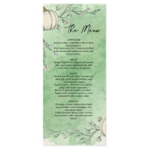 Menu de mariage Rustique Vert Automne Citrouille