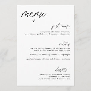 Menu de mariage simple cœur écriture manuscrite mo