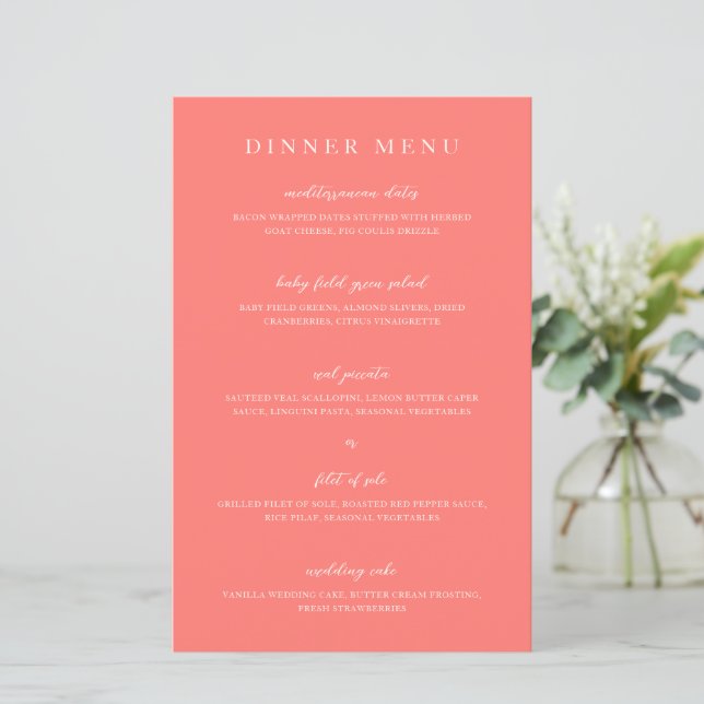 Menu de mariage simple corail vibrant moderne gras (Debout devant)