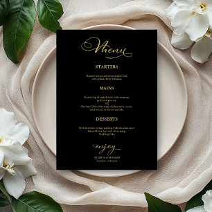 Menu de Mariage Simple Élégant Feuille d'Or et Noi
