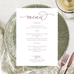 Menu de mariage simple en écriture dorée rose