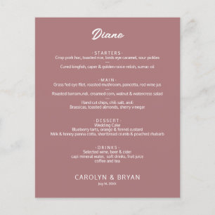 Menu de mariage simple et élégant Rose du désert