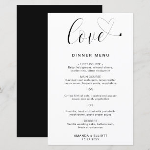 Menu de mariage simple et moderne Love Heart