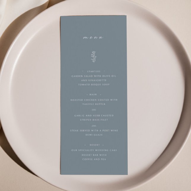 Menu de mariage simple feuille poussiéreuse bleu p (Créateur téléchargé)