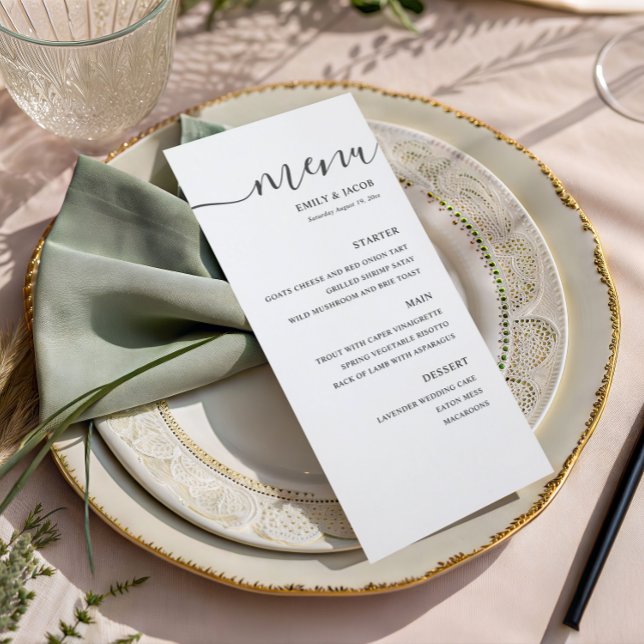 Menu de mariage simple noir et blanc (Créateur téléchargé)
