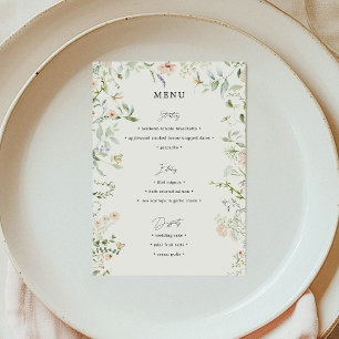Menu de mariage simple vintage rustique aux fleurs