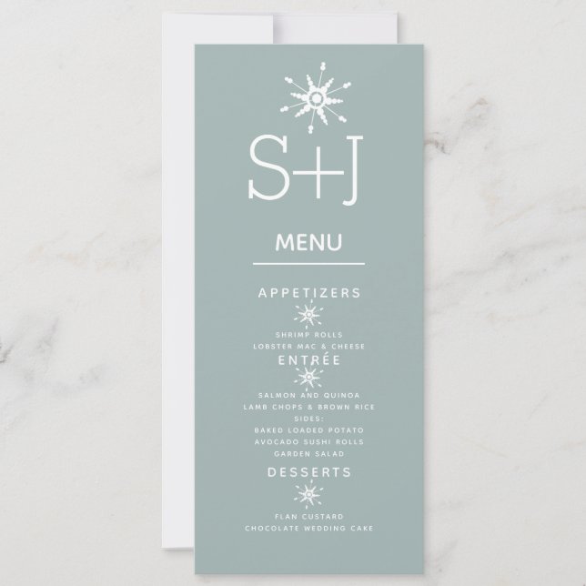 Menu de mariage Simple White Snowflakes (Devant)