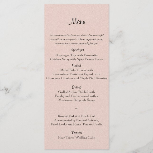 Menu de Mariage Succulent Blush (Devant)