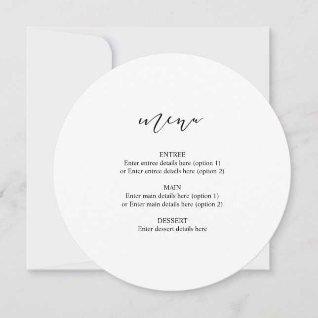 Menu de mariage sur plaque ronde avec calligraphie (Devant)