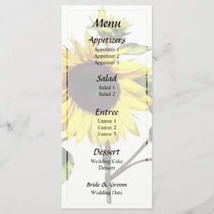 Menu de mariage Tournesol faisant une révérence
