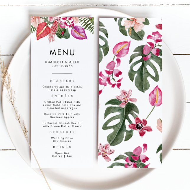 Menu de mariage tropical (Tropical Watercolor Floral Wedding Menu by Painted Paperie
)
