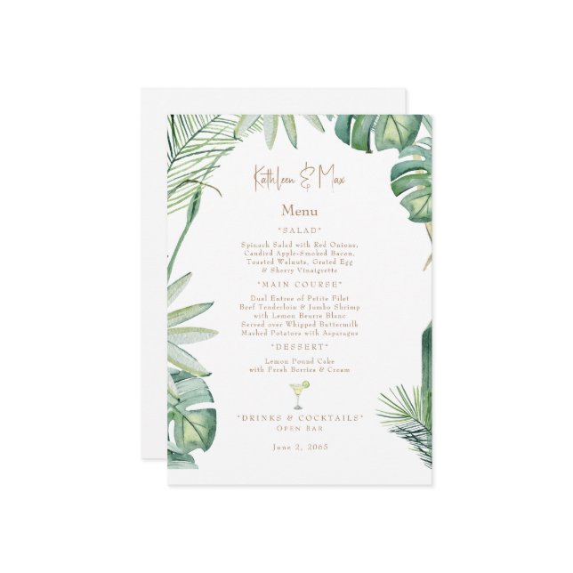 Menu de mariage tropical (Devant/Arrière en situation)