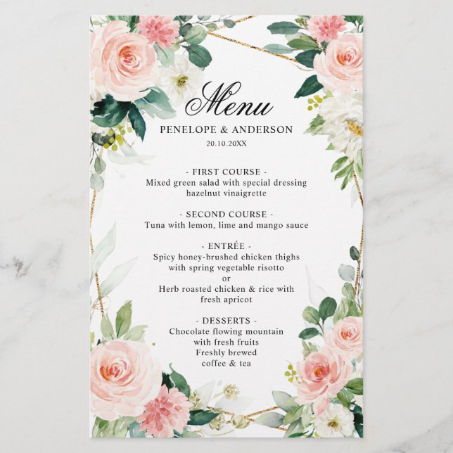 Menu de Mariage végétal géométrique flush (Devant)