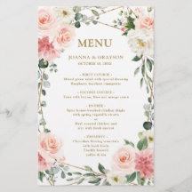 Menu de Mariage végétal géométrique rose pâle