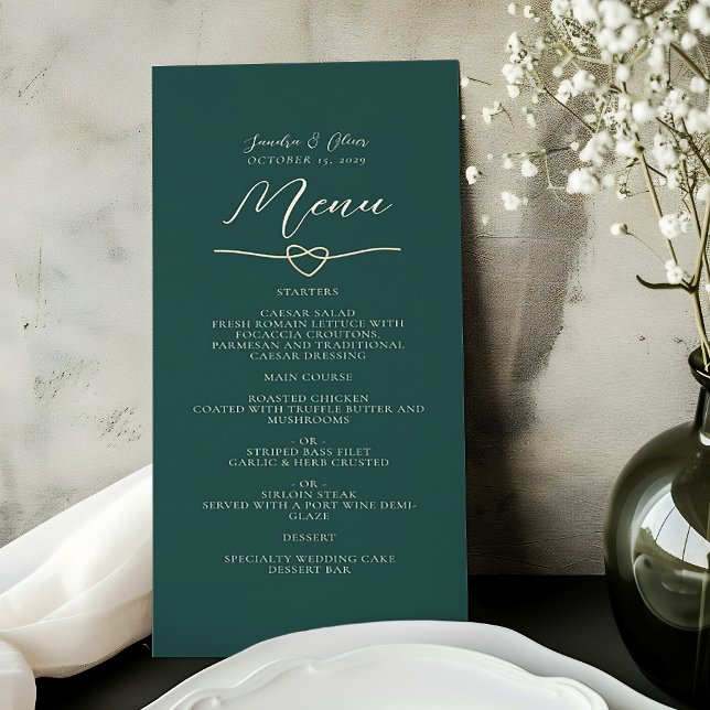 Menu de mariage vert émeraude et or (Créateur téléchargé)