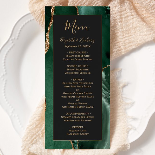 Menu de mariage vert émeraude or foncé (Créateur téléchargé)