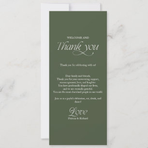 Menu de mariage vert forêt et carte de remerciemen