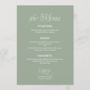 Menu de mariage vert sauge minimaliste moderne