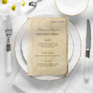 Menu de mariage vieux papier vintage