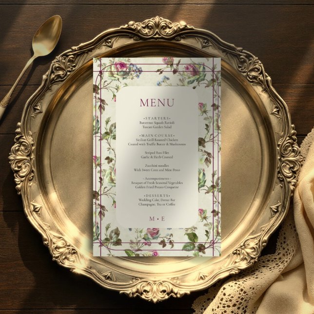 Menu de mariage vintage jardin rose (Créateur téléchargé)