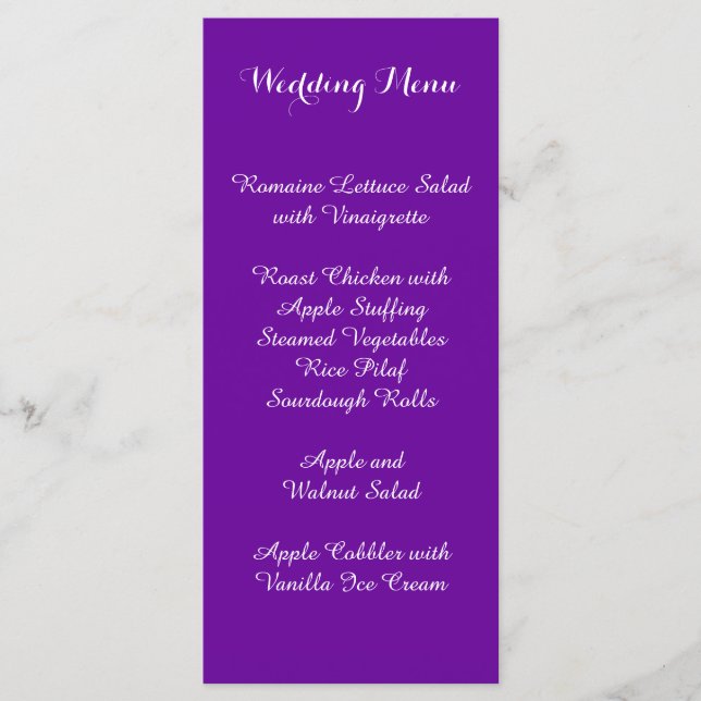 Menu de mariage violet pourpre (Devant)