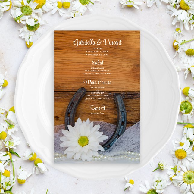 Menu de mariage western White Daisy et Horseshoe (Créateur téléchargé)