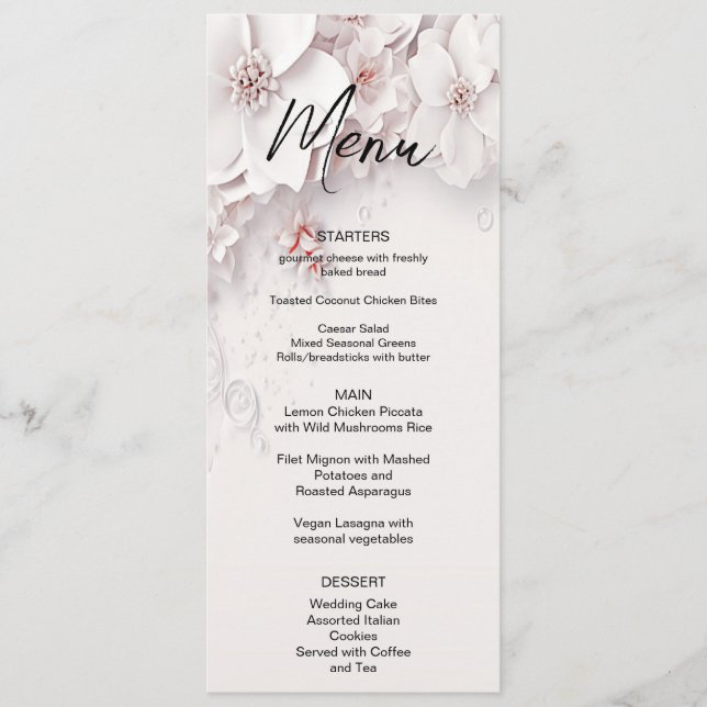 Menu de Mariages floraux rose ivoire (Devant)