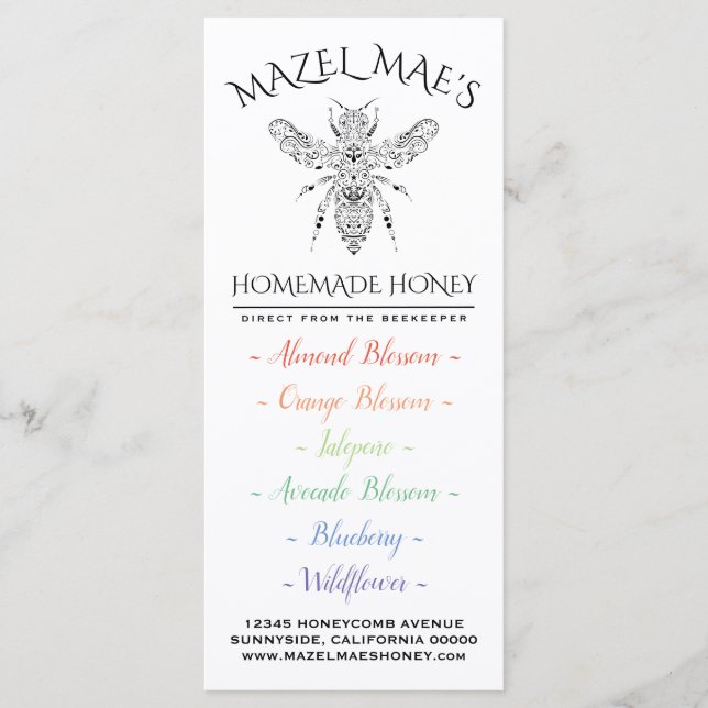 Menu de miel maison personnalisé (Devant)