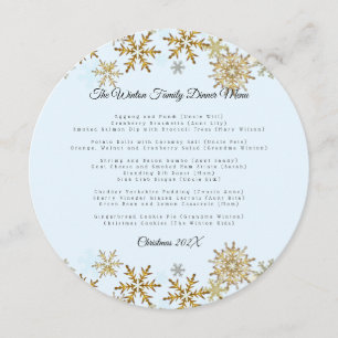 Menu de Noël familial rond Flocons de neige dorés