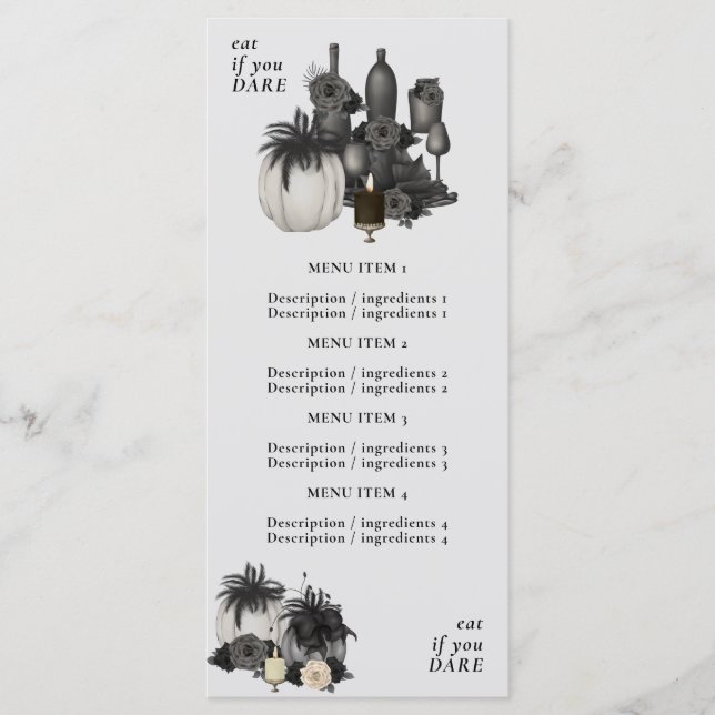 Menu de nourriture et de boissons pour le dîner d' (Devant)