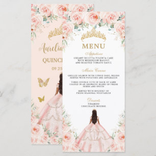 Menu de Quinceañera Princesse Brun Floral Rose Pâl