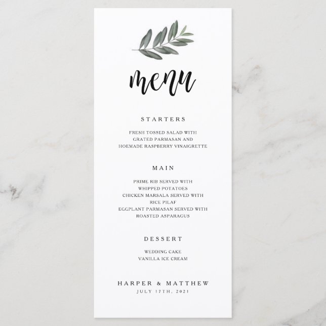 Menu de réception de mariage à branche d'aquarelle (Devant)