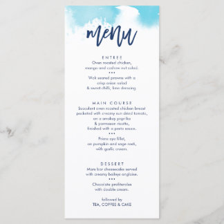 MENU DE RÉCEPTION DE MARIAGE aquarelle bleu aqua m