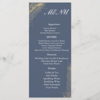 Menu de réception de mariage botanique or bleu mar