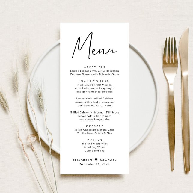 Menu de réception de mariage en écriture moderne (Créateur téléchargé)