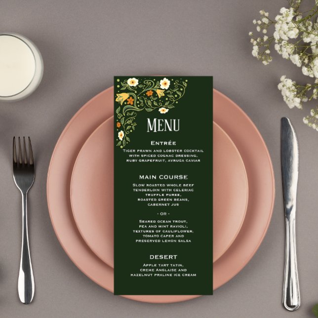Menu de réception de mariage floral vert (Créateur téléchargé)