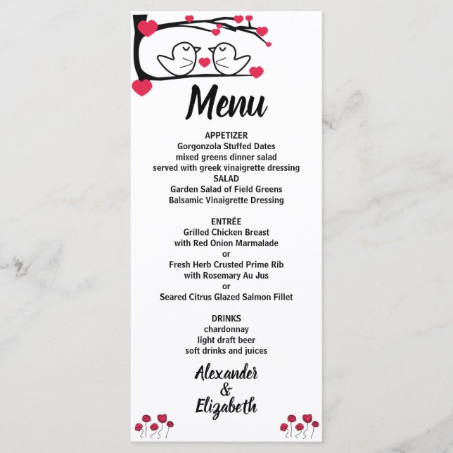 Menu de réception de mariage Inséparable (Devant)