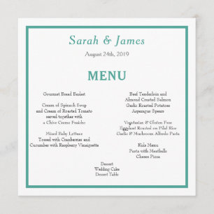 Menu de réception de mariage minimaliste turquoise